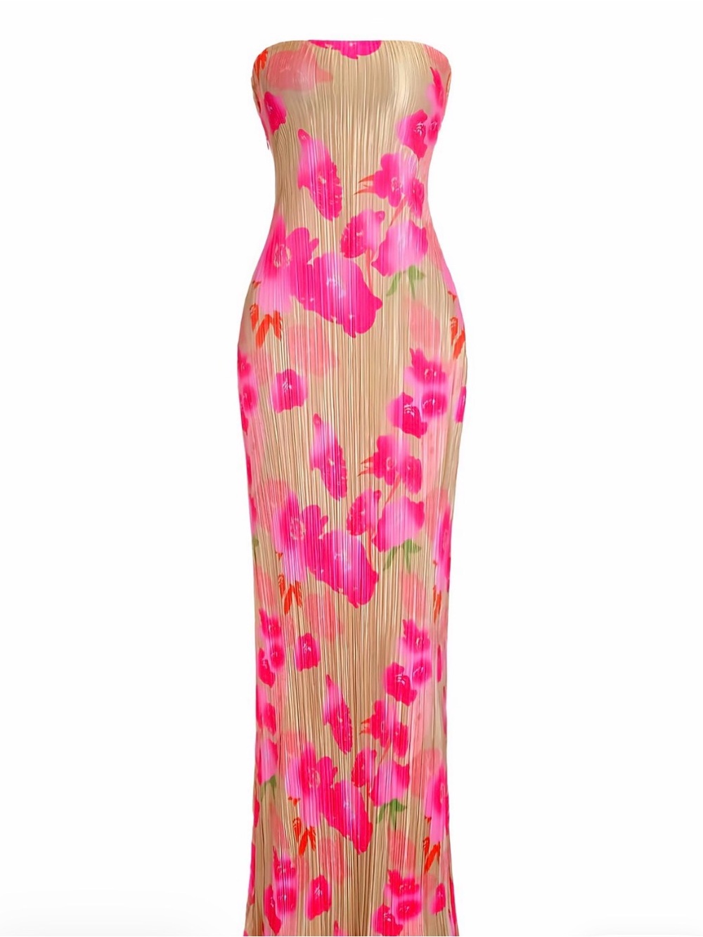 Strapless Pink Floral Maxi Dress
